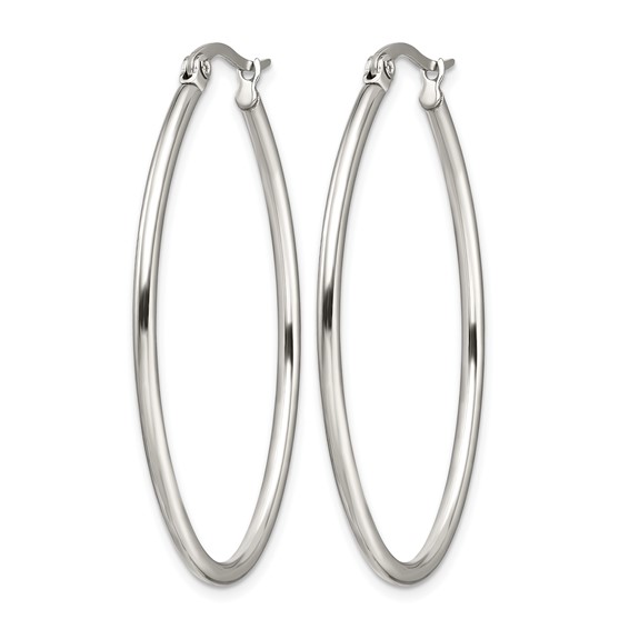 Chisel Stainless Steel Polished 30mm Diameter 2mm Oval Hoop Earrings
