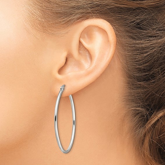 Chisel Stainless Steel Polished 30mm Diameter 2mm Oval Hoop Earrings