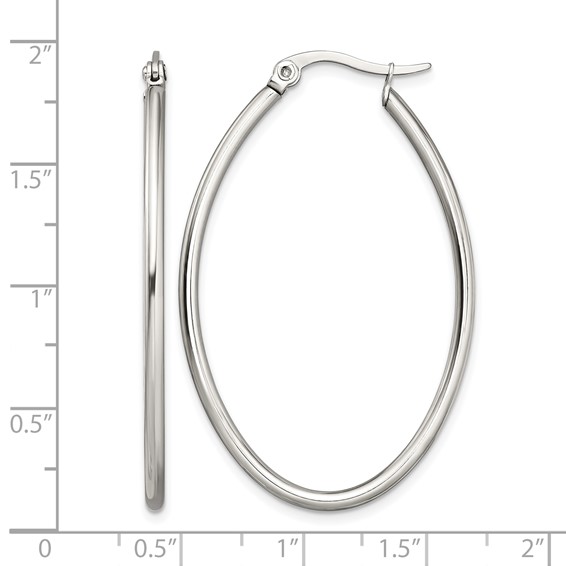 Chisel Stainless Steel Polished 30mm Diameter 2mm Oval Hoop Earrings
