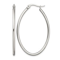 Chisel Stainless Steel Polished 30mm Diameter 2mm Oval Hoop Earrings view 1