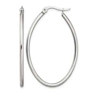Chisel Stainless Steel Polished 30mm Diameter 2mm Oval Hoop Earrings