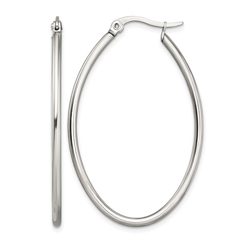 Chisel Stainless Steel Polished 30mm Diameter 2mm Oval Hoop Earrings