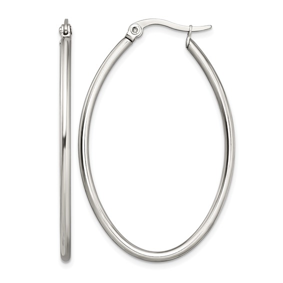 Chisel Stainless Steel Polished 30mm Diameter 2mm Oval Hoop Earrings