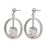 Stainless Steel Polished Earrings with Rose Quartz Moveable Post Dangle view 2
