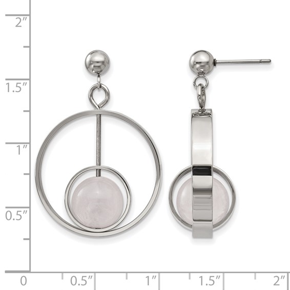 Stainless Steel Polished with Rose Quartz Moveable Post Dangle Earrings