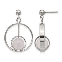 Stainless Steel Polished Earrings with Rose Quartz Moveable Post Dangle view 1