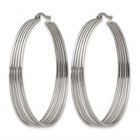 Chisel Stainless Steel Polished Wire Hoop Earrings view 2