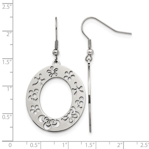 Stainless Steel Polished Flower Cut Out Shepherd Hook Earrings