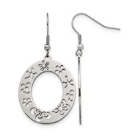 Stainless Steel Polished Flower Cut Out Shepherd Hook Earrings view 1