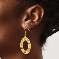 Stainless Steel Polished Yellow IP Flower Cutout Shepherd Hook Earrings view 3