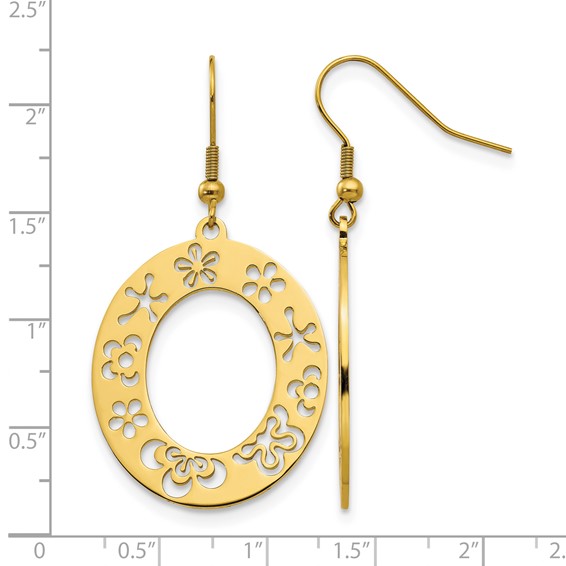 Stainless Steel Polished Yellow IP Flower Cutout Shepherd Hook Earrings