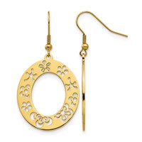 Stainless Steel Polished Yellow IP Flower Cutout Shepherd Hook Earrings view 1