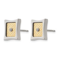 Chisel Stainless Steel Polished Earrings with 18K Gold Accent and.03 Carat Diamond Square Post view 2