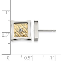 Chisel Stainless Steel Polished Earrings with 18K Gold Accent and.03 Carat Diamond Square Post view 4