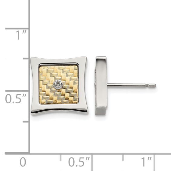 Chisel Stainless Steel Polished with 18k Gold Accent and .03 Carat Diamond Square Post Earrings