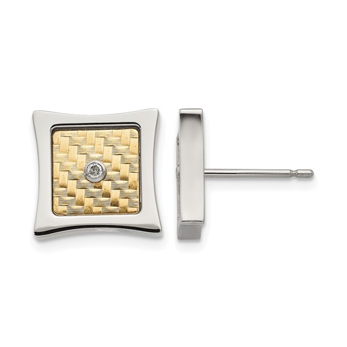 Chisel Stainless Steel Polished Earrings with 18K Gold Accent and.03 Carat Diamond Square Post