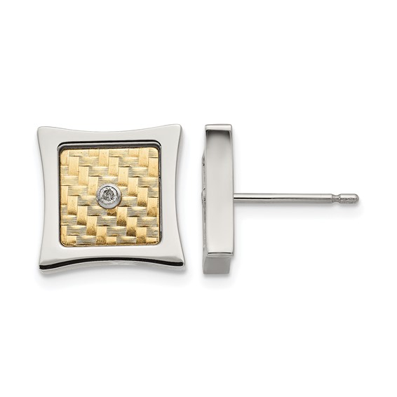 Chisel Stainless Steel Polished with 18k Gold Accent and .03 Carat Diamond Square Post Earrings
