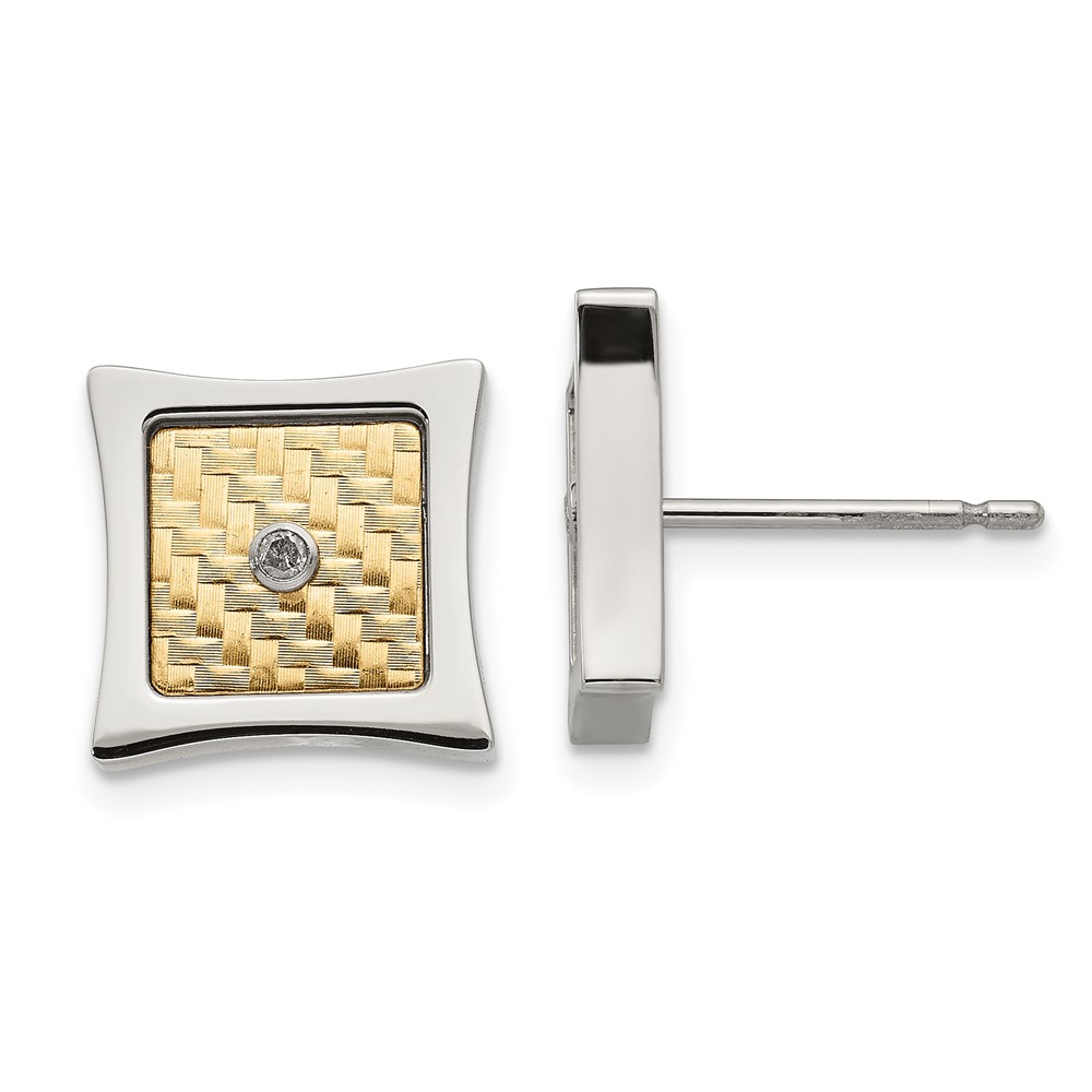 Stainless Steel Polished w/18k Accent .03ct Diamond Square Post Earrings