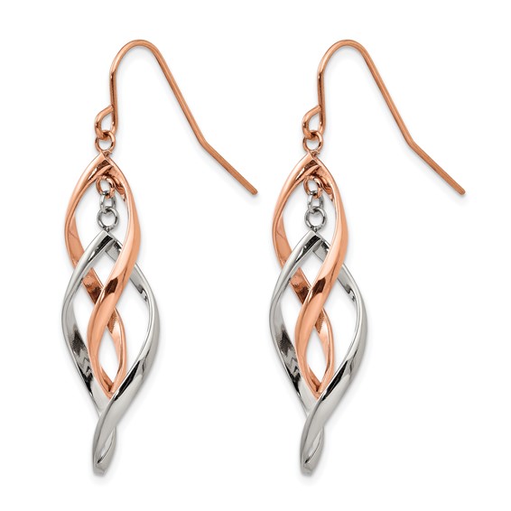 Chisel Stainless Steel Polished Rose IP-plated Dangle Shepherd Hook Earring