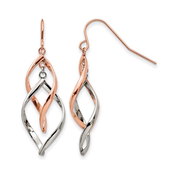 Chisel Stainless Steel Polished Rose IP-plated Dangle Shepherd Hook Earring