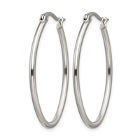 Chisel Stainless Steel Polished 25mm Diameter 2mm Oval Hoop Earrings view 3