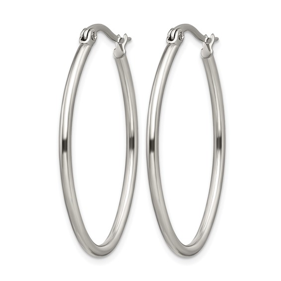Chisel Stainless Steel Polished 25mm Diameter 2mm Oval Hoop Earrings