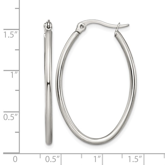 Chisel Stainless Steel Polished 25mm Diameter 2mm Oval Hoop Earrings