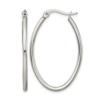 Chisel Stainless Steel Polished 25mm Diameter 2mm Oval Hoop Earrings view 1