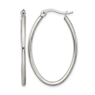 Chisel Stainless Steel Polished 25mm Diameter 2mm Oval Hoop Earrings