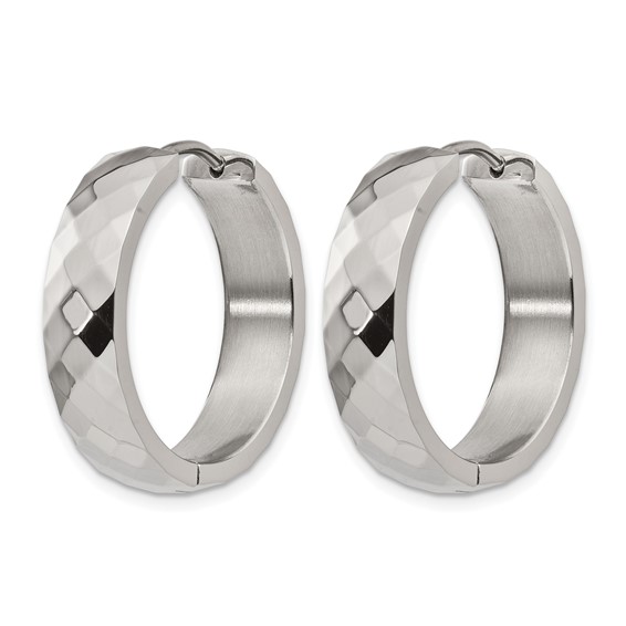 Chisel Stainless Steel Polished and Textured 6mm Hinged Hoop Earrings