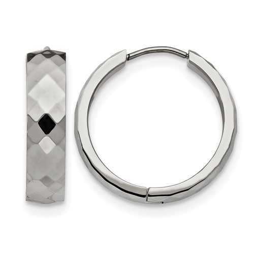 Chisel Stainless Steel Polished and Textured 6mm Hinged Hoop Earrings