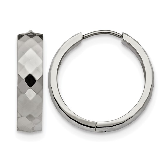 Chisel Stainless Steel Polished and Textured 6mm Hinged Hoop Earrings