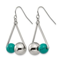 Stainless Steel Polished ImitationTurquoise Bead Triangle Dangle Earrings view 2