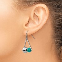 Stainless Steel Polished ImitationTurquoise Bead Triangle Dangle Earrings view 3