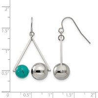 Stainless Steel Polished ImitationTurquoise Bead Triangle Dangle Earrings view 4