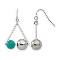 Stainless Steel Polished ImitationTurquoise Bead Triangle Dangle Earrings view 1