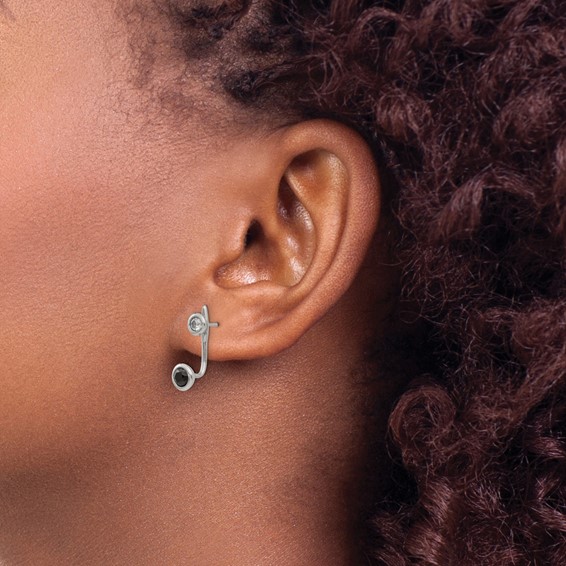 Stainless Steel Polished Black and White CZ Post Earrings