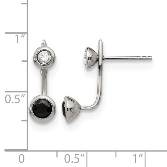 Stainless Steel Polished Black and White CZ Post Earrings