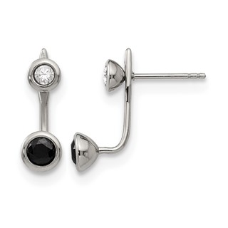 Stainless Steel Polished Black and White CZ Post Earrings