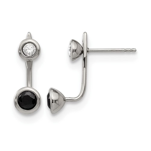 Stainless Steel Polished Black and White CZ Post Earrings