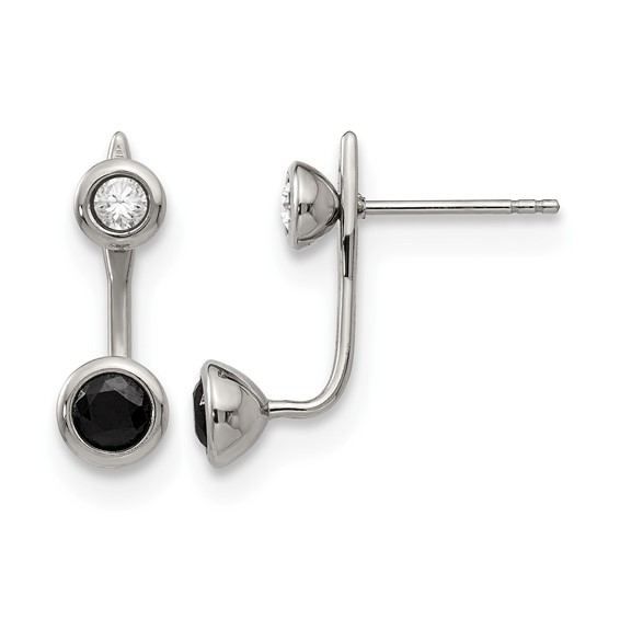 Stainless Steel Polished Black and White CZ Post Earrings