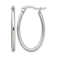 Chisel Stainless Steel Polished 18mm Diameter 2mm Oval Hoop Earrings view 1