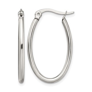 Chisel Stainless Steel Polished 18mm Diameter 2mm Oval Hoop Earrings