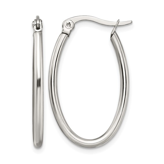 Chisel Stainless Steel Polished 18mm Diameter 2mm Oval Hoop Earrings
