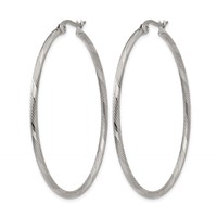 Chisel Stainless Steel Polished and Textured Hinged Hoop Earrings view 2