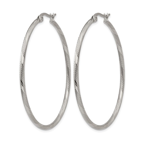 Chisel Stainless Steel Polished and Textured Hinged Hoop Earrings