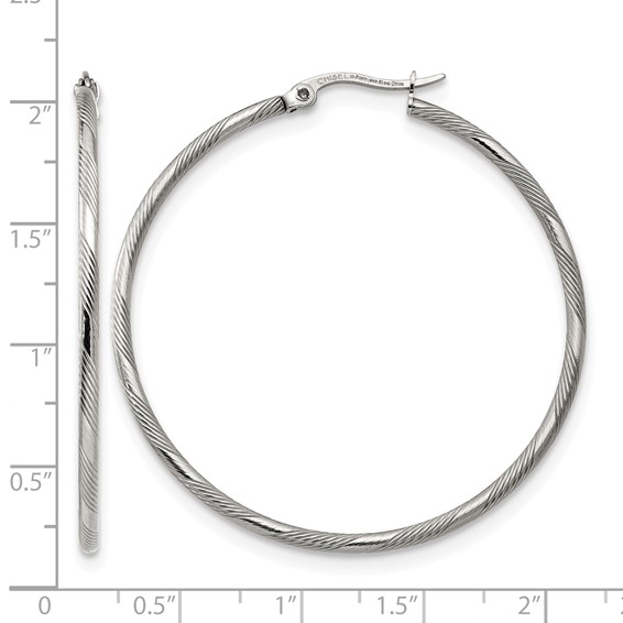 Chisel Stainless Steel Polished and Textured Hinged Hoop Earrings