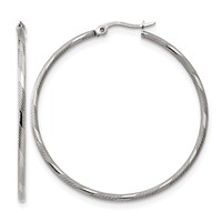 Chisel Stainless Steel Polished and Textured Hinged Hoop Earrings view 1