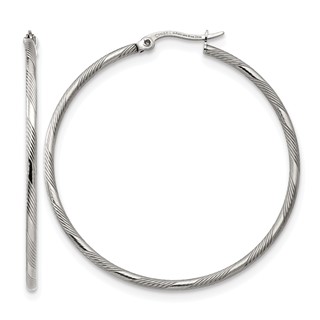 Chisel Stainless Steel Polished and Textured Hinged Hoop Earrings
