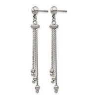 Stainless Stele Polished Beaded Chain Post Dangle Earrings view 2